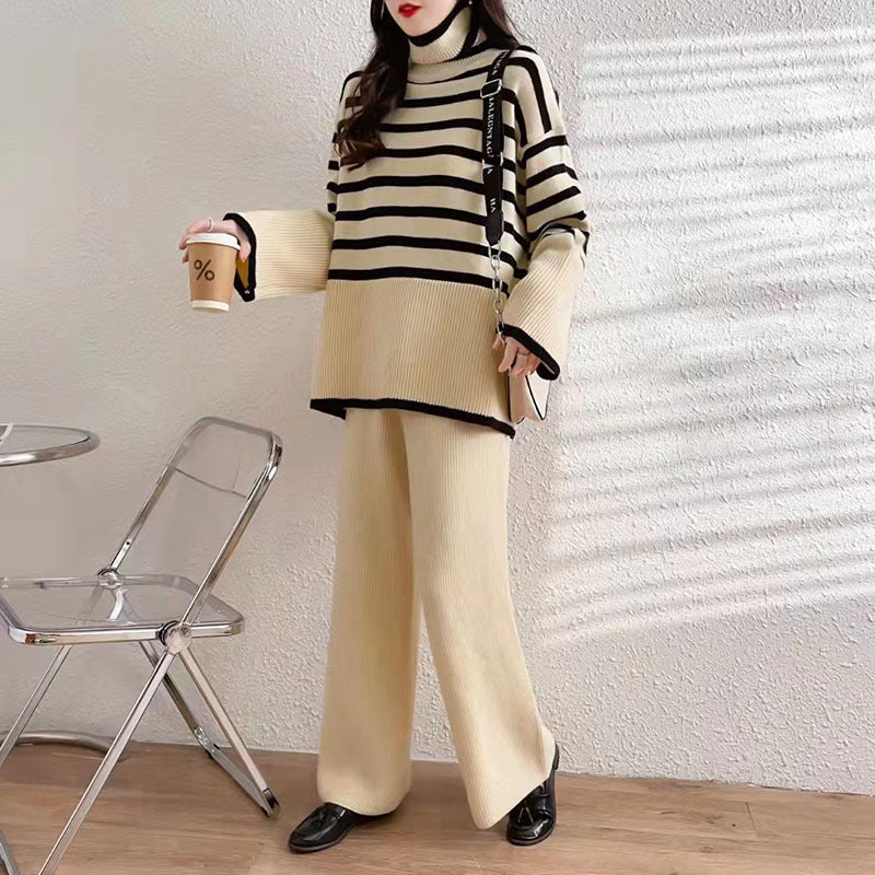 Japanese & Korean 2-Piece Pants Suit | V-Neck Cardigan + Straight-Leg Trousers | Solid & Striped/ Plaid Variants FD - Image 5
