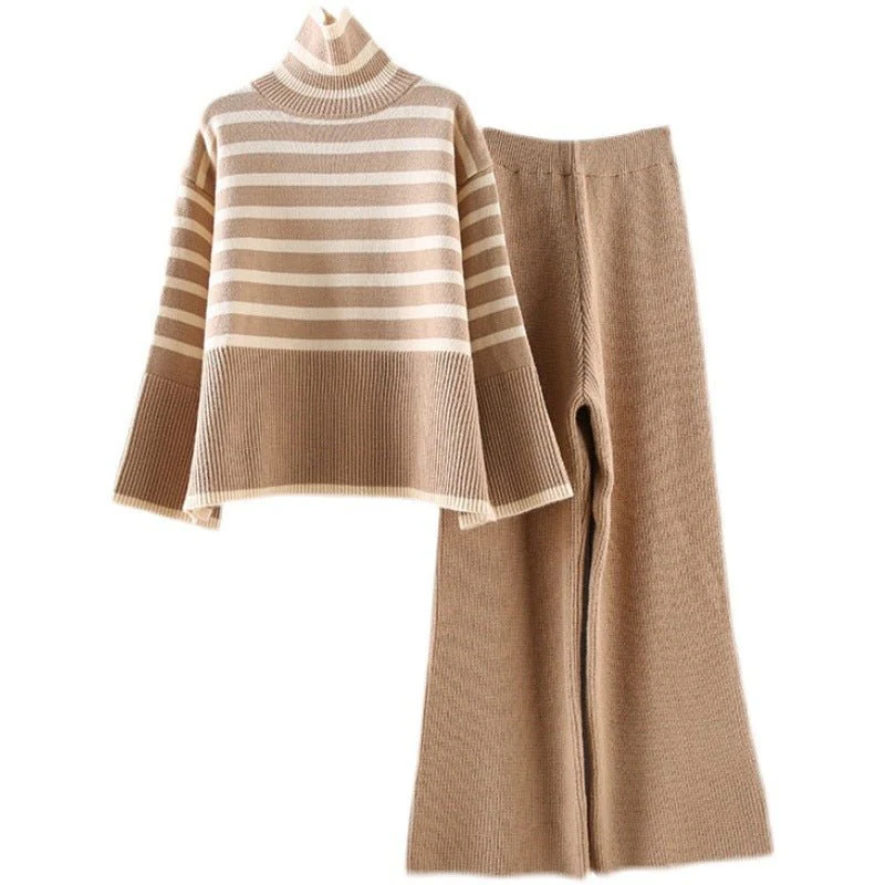 Japanese & Korean 2-Piece Pants Suit | V-Neck Cardigan + Straight-Leg Trousers | Solid & Striped/ Plaid Variants FD - Image 8