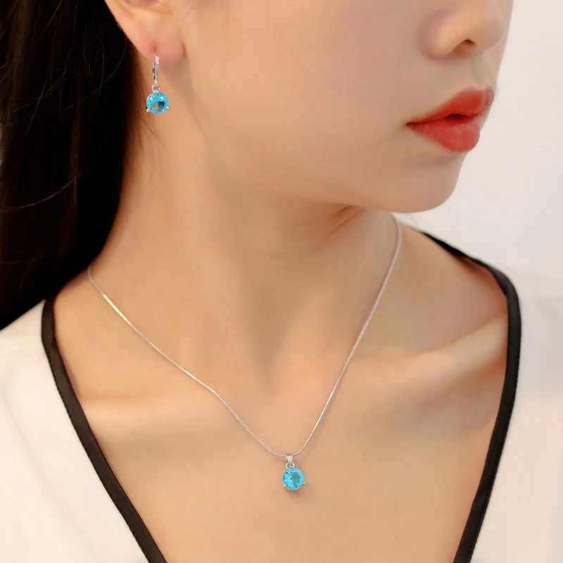 Jewelry combination necklace earrings set round multi-color zircon pendant - Image 12