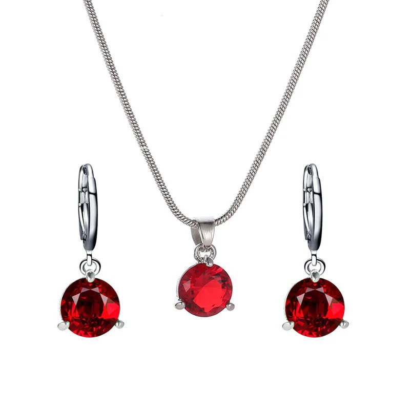 Jewelry combination necklace earrings set round multi-color zircon pendant - Image 2