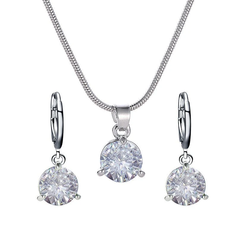 Jewelry combination necklace earrings set round multi-color zircon pendant - Image 4