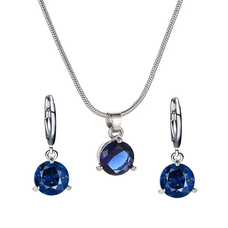 Jewelry combination necklace earrings set round multi-color zircon pendant - Image 6