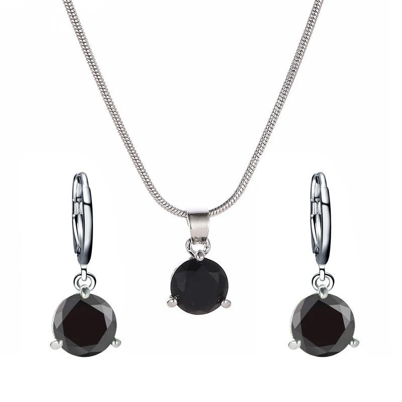 Jewelry combination necklace earrings set round multi-color zircon pendant FD - Image 3