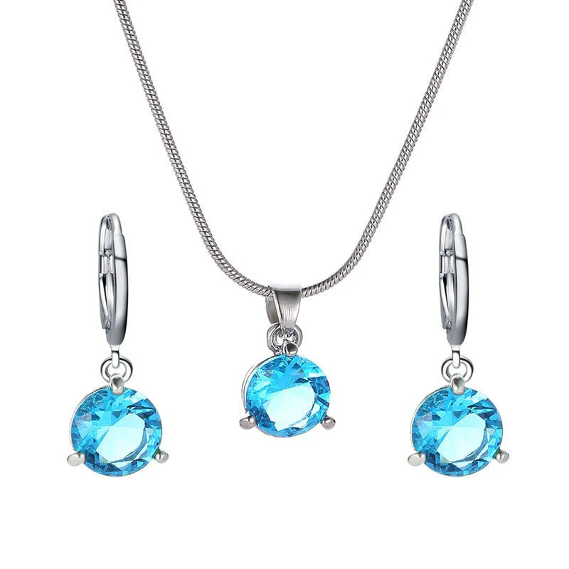 Jewelry combination necklace earrings set round multi-color zircon pendant FD - Image 5