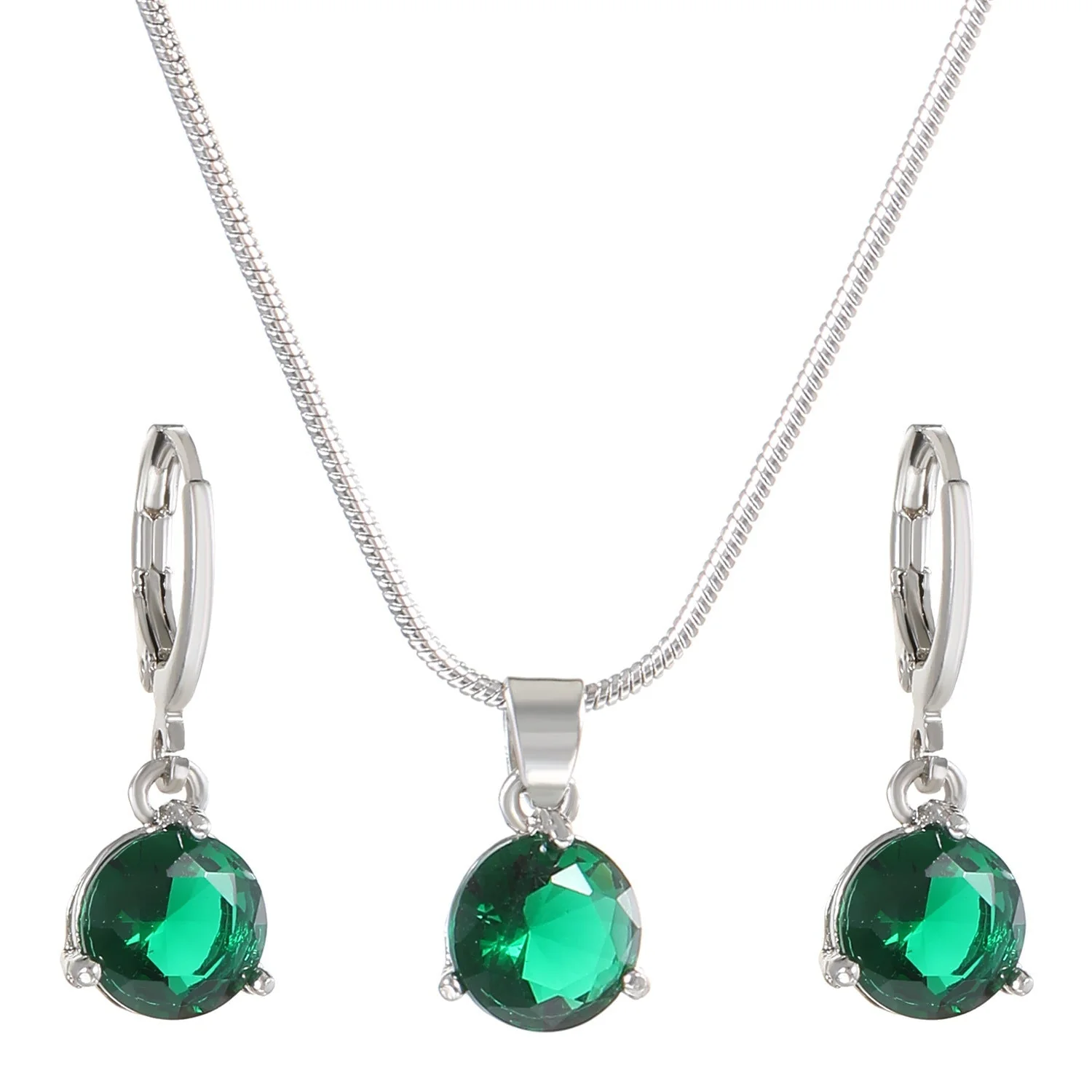 Jewelry combination necklace earrings set round multi-color zircon pendant FD - Image 7