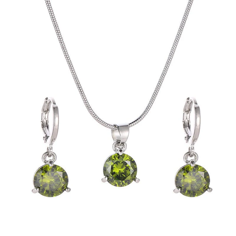 Jewelry combination necklace earrings set round multi-color zircon pendant FD - Image 8