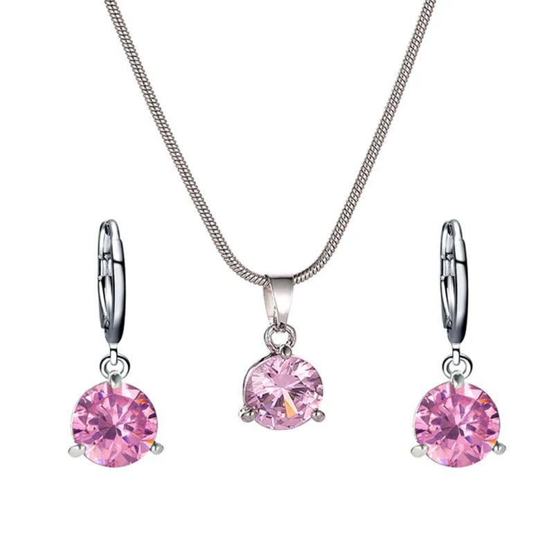 Jewelry combination necklace earrings set round multi-color zircon pendant FD - Image 9