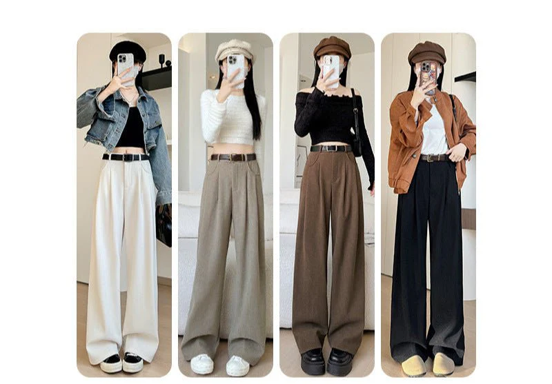 Khaki corduroy pants women's spring and autumn new loose lazy style suit pants drape and thin high-end wide-leg pants - Image 2