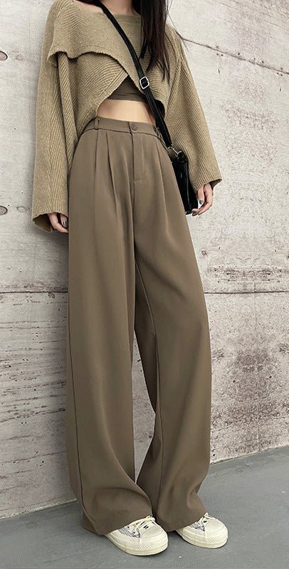 Khaki suit pants drape women's pants spring and summer new thin high-waisted floor-mopping pants casual women's narrow wide-leg pants