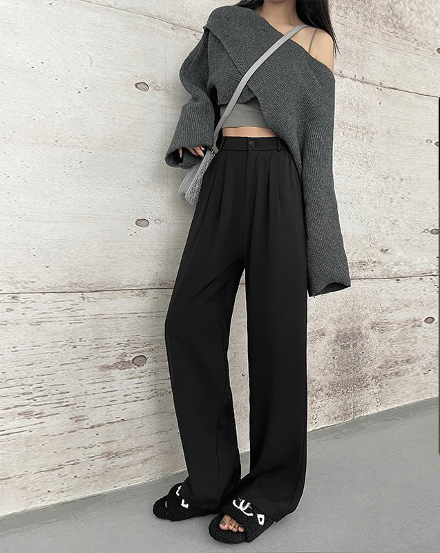 Khaki suit pants drape women's pants spring and summer new thin high-waisted floor-mopping pants casual women's narrow wide-leg pants - Image 11