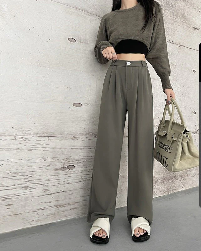 Khaki suit pants drape women's pants spring and summer new thin high-waisted floor-mopping pants casual women's narrow wide-leg pants - Image 12