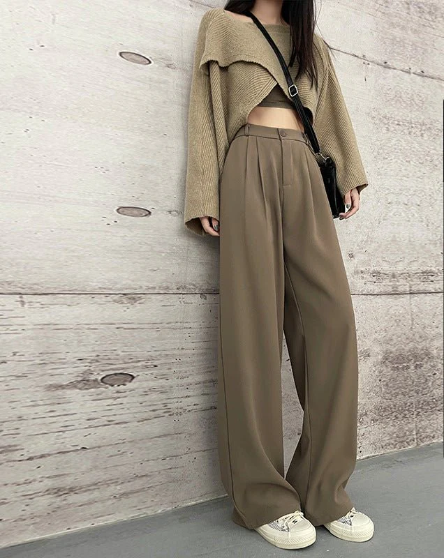 Khaki suit pants drape women's pants spring and summer new thin high-waisted floor-mopping pants casual women's narrow wide-leg pants FD - Image 9