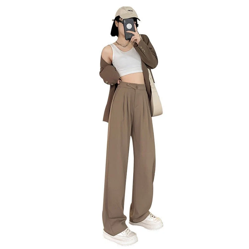 Khaki suit pants high-end pants women spring and autumn new loose casual pants drape women's clothing wide-leg pants women's pants