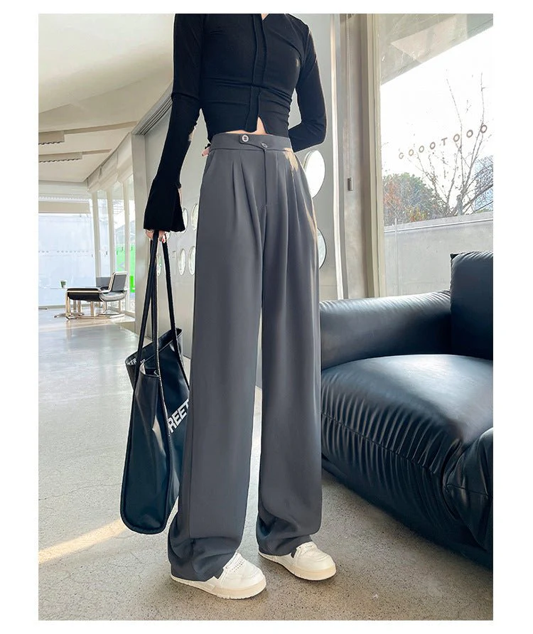 Khaki suit pants high-end pants women spring and autumn new loose casual pants drape women's clothing wide-leg pants women's pants - Image 11