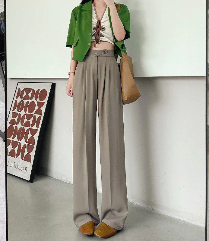 Khaki suit pants high-end pants women spring and autumn new loose casual pants drape women's clothing wide-leg pants women's pants - Image 25