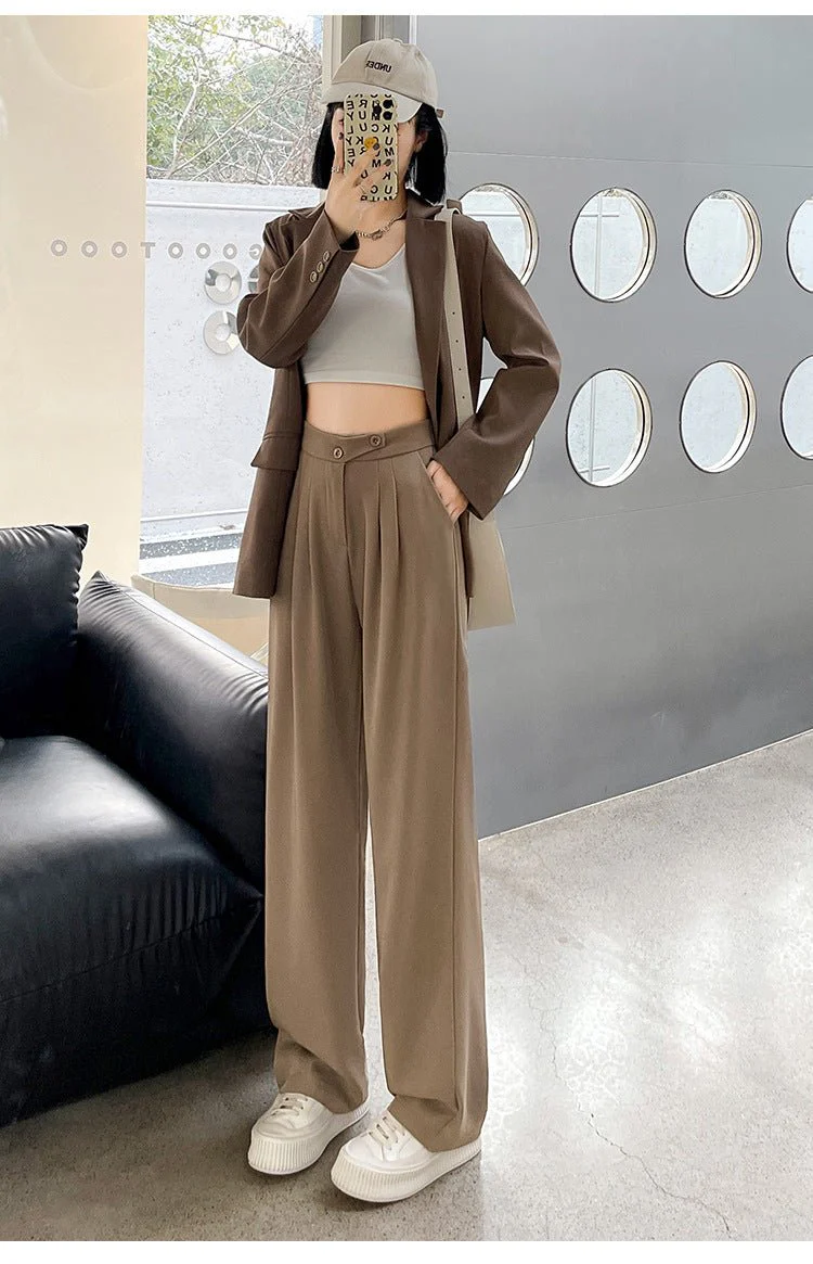 Khaki suit pants high-end pants women spring and autumn new loose casual pants drape women's clothing wide-leg pants women's pants - Image 8