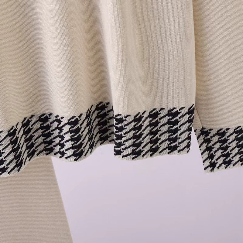 Knitted suit high waist grid color matching top two-piece set - Image 5