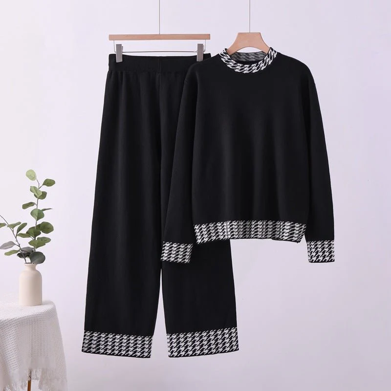 Knitted suit high waist grid color matching top two-piece set - Image 6