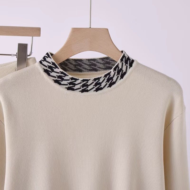 Knitted suit high waist grid color matching top two-piece set FD - Image 3