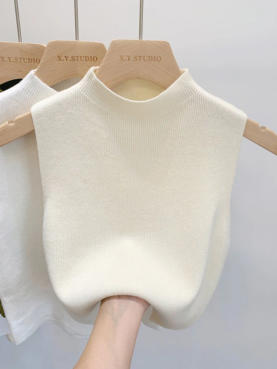 Knitted sweater vest half turtleneck camisole mid-neck sleeveless top FD - Image 2