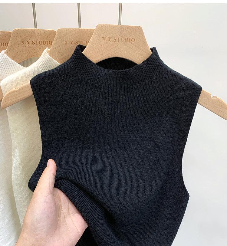 Knitted sweater vest half turtleneck camisole mid-neck sleeveless top FD - Image 4