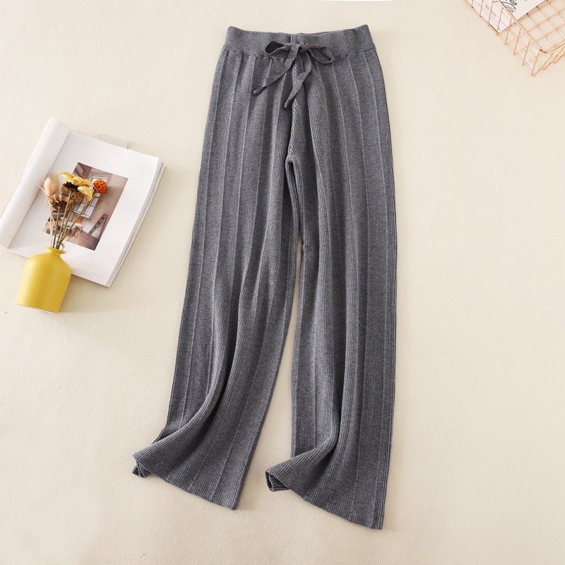 Knitted thick wide-leg pants for women high waist loose drape straight casual long pants loose vertical stripes FD - Image 3