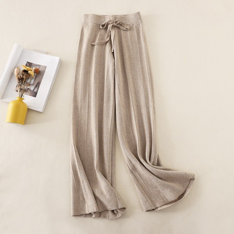 Knitted thick wide-leg pants for women high waist loose drape straight casual long pants loose vertical stripes FD - Image 5