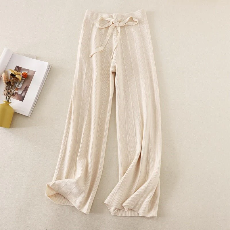 Knitted thick wide-leg pants for women high waist loose drape straight casual long pants loose vertical stripes FD - Image 6