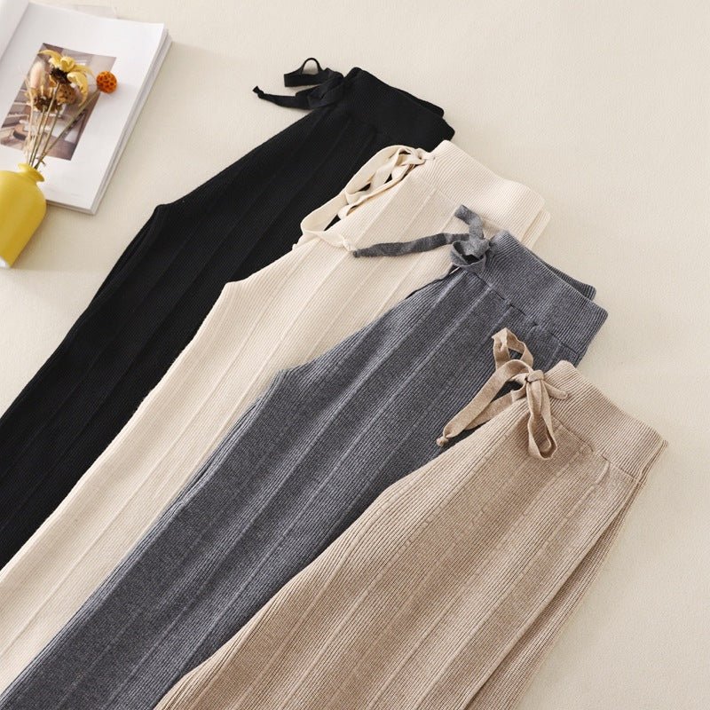 Knitted thick wide-leg pants for women high waist loose drape straight casual long pants loose vertical stripes FD - Image 7