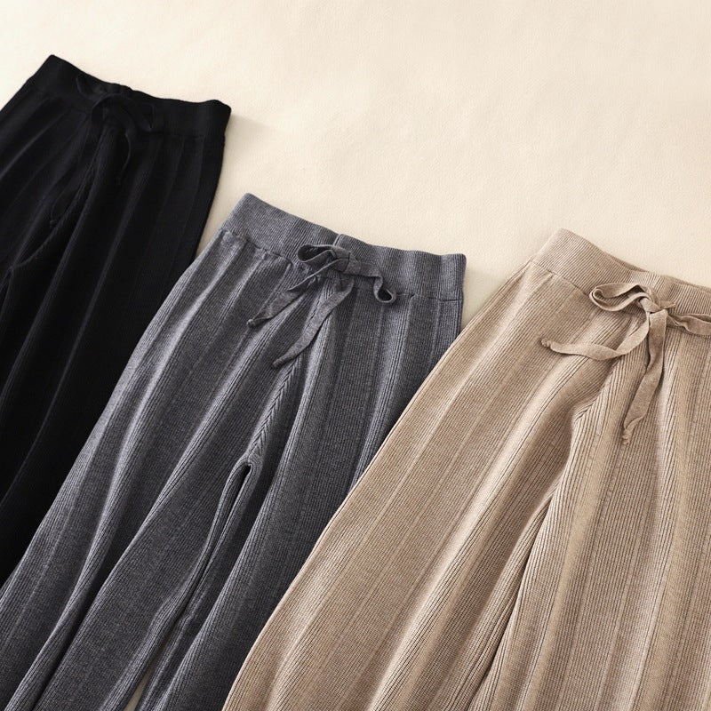 Knitted thick wide-leg pants for women high waist loose drape straight casual long pants loose vertical stripes FD - Image 8