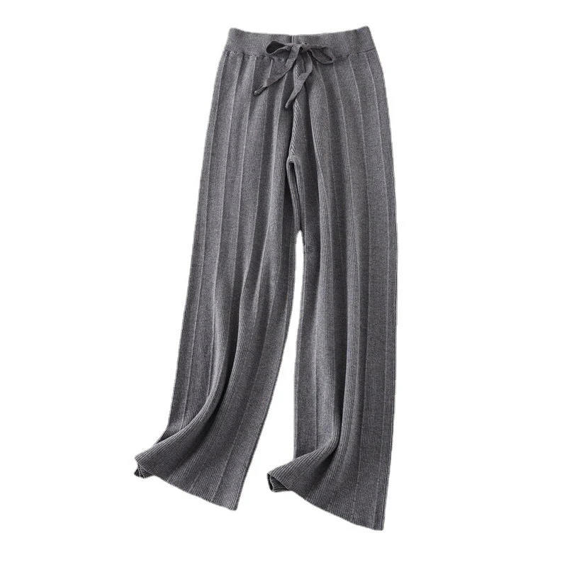 Knitted thick wide-leg pants for women high waist loose drape straight casual long pants loose vertical stripes FD - Image 9