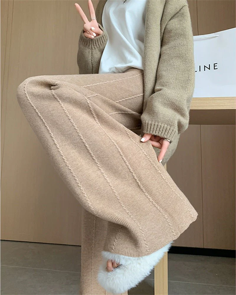 Korean Leisure Knit Pants – High-Waist Straight-Leg Trousers for Everyday Wear - Image 14