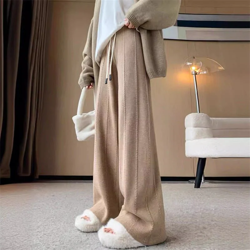 Korean Leisure Knit Pants – High-Waist Straight-Leg Trousers for Everyday Wear - Image 3