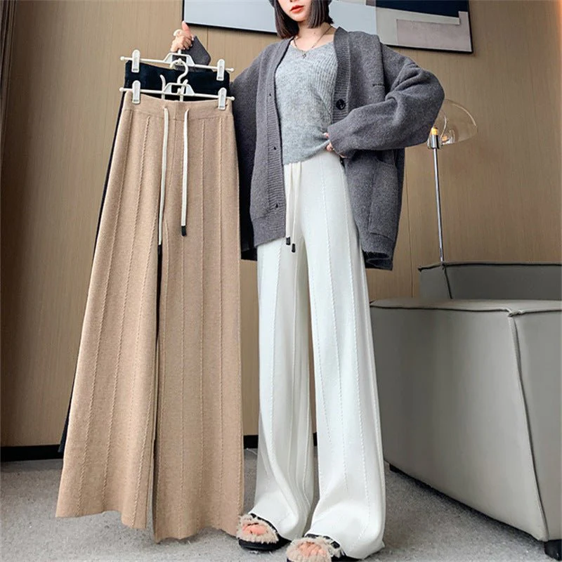 Korean Leisure Knit Pants – High-Waist Straight-Leg Trousers for Everyday Wear - Image 4