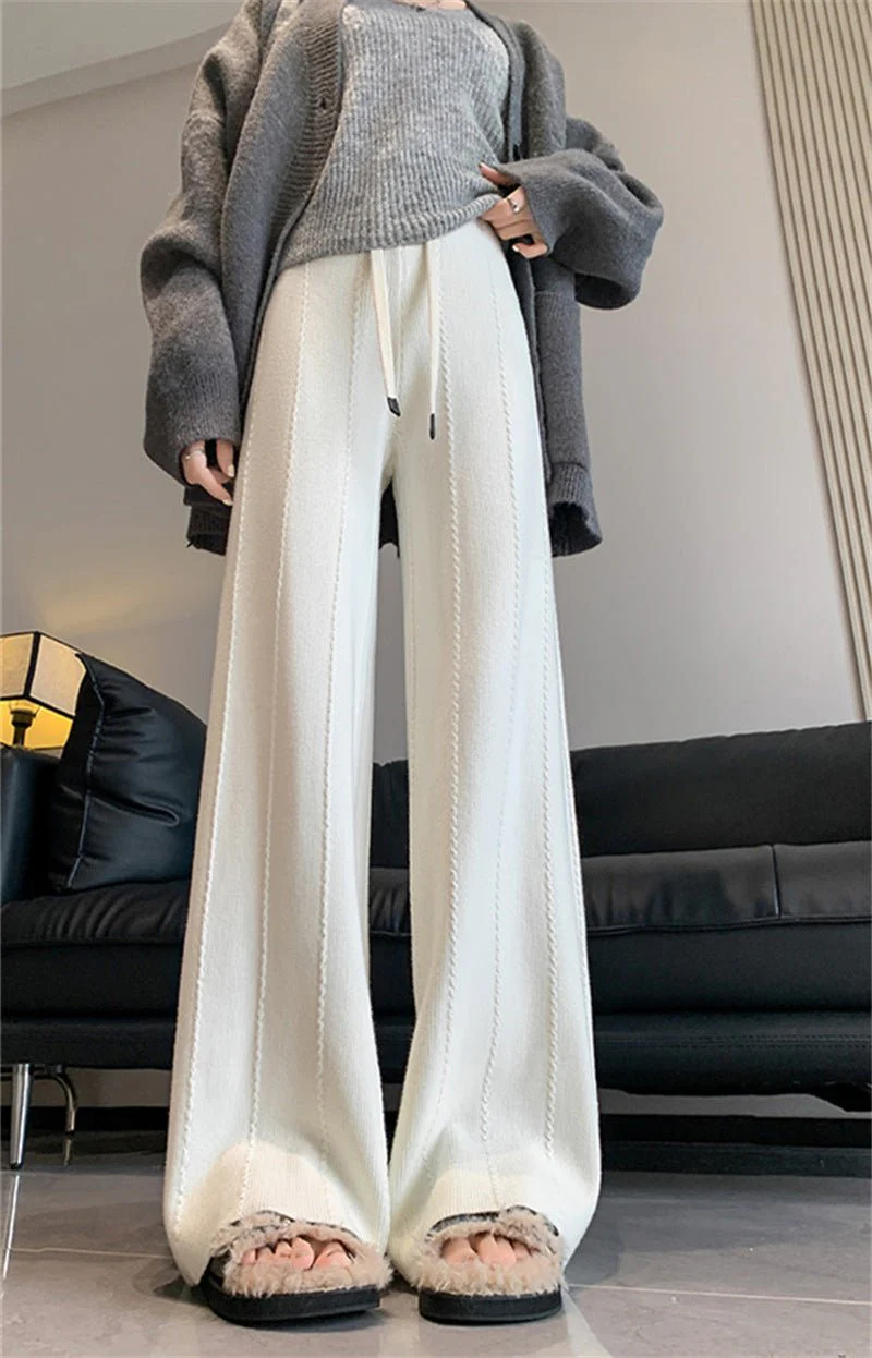 Korean Leisure Knit Pants – High-Waist Straight-Leg Trousers for Everyday Wear - Image 7
