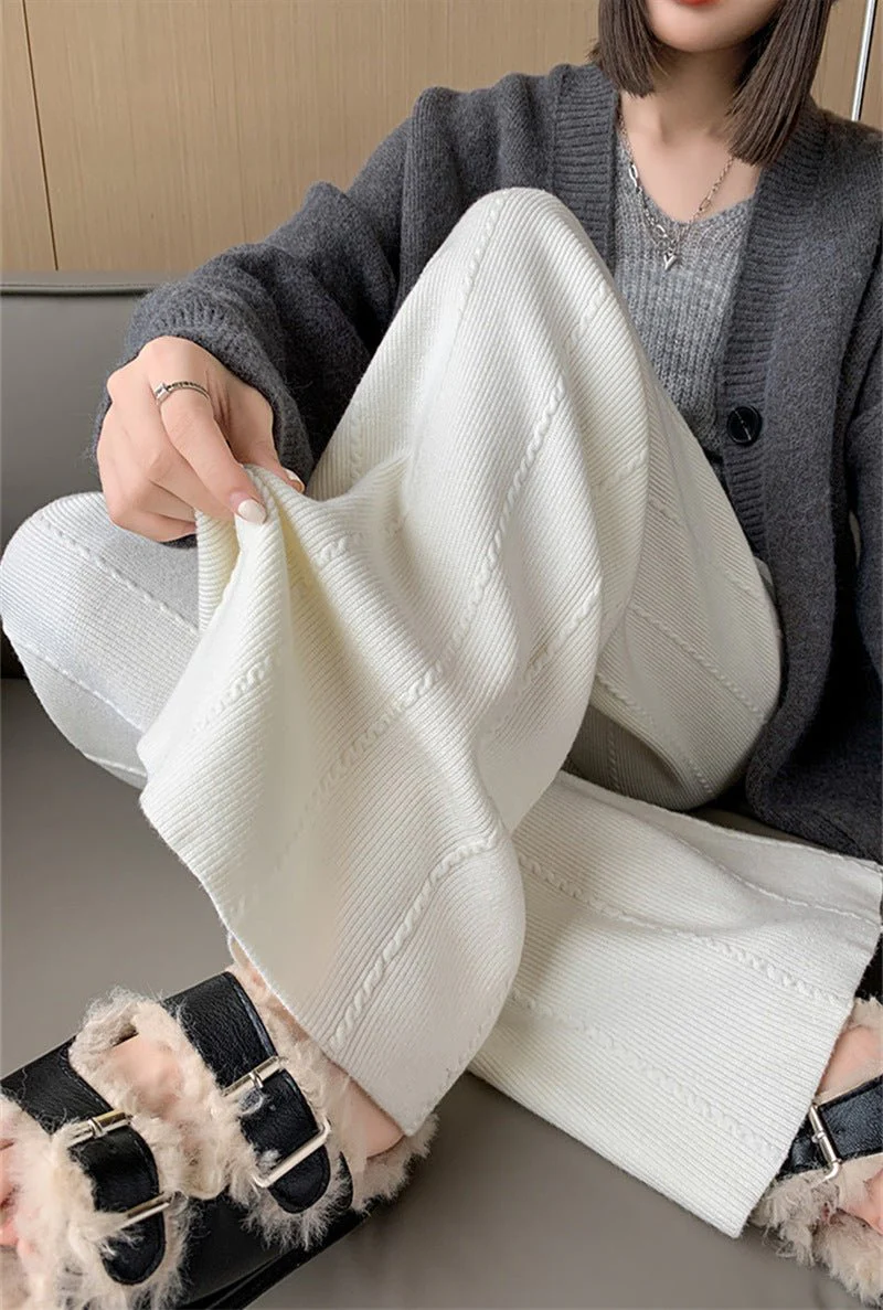 Korean Leisure Knit Pants – High-Waist Straight-Leg Trousers for Everyday Wear - Image 8