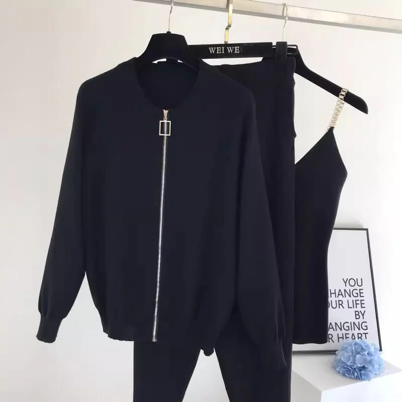 Korean style chain cami top & knitted jacket & pants three-piece set - Image 13
