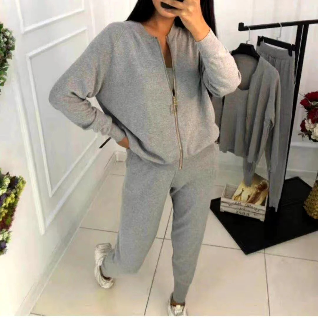 Korean style chain cami top & knitted jacket & pants three-piece set - Image 2