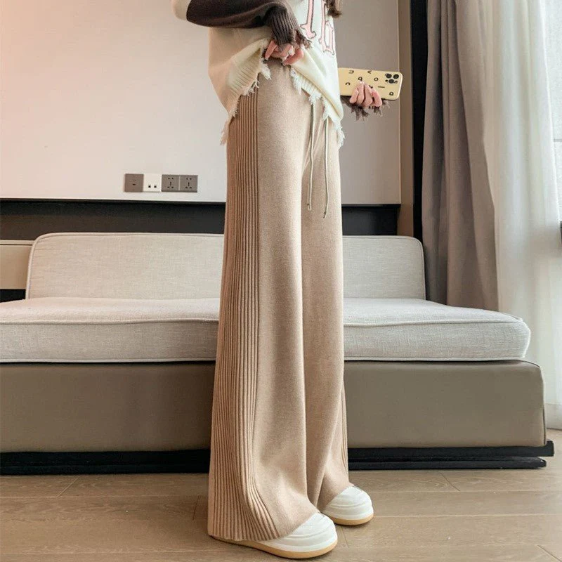 Korean Style High-Waist Wide-Leg Pants – Stretch Fit Leisure Trousers