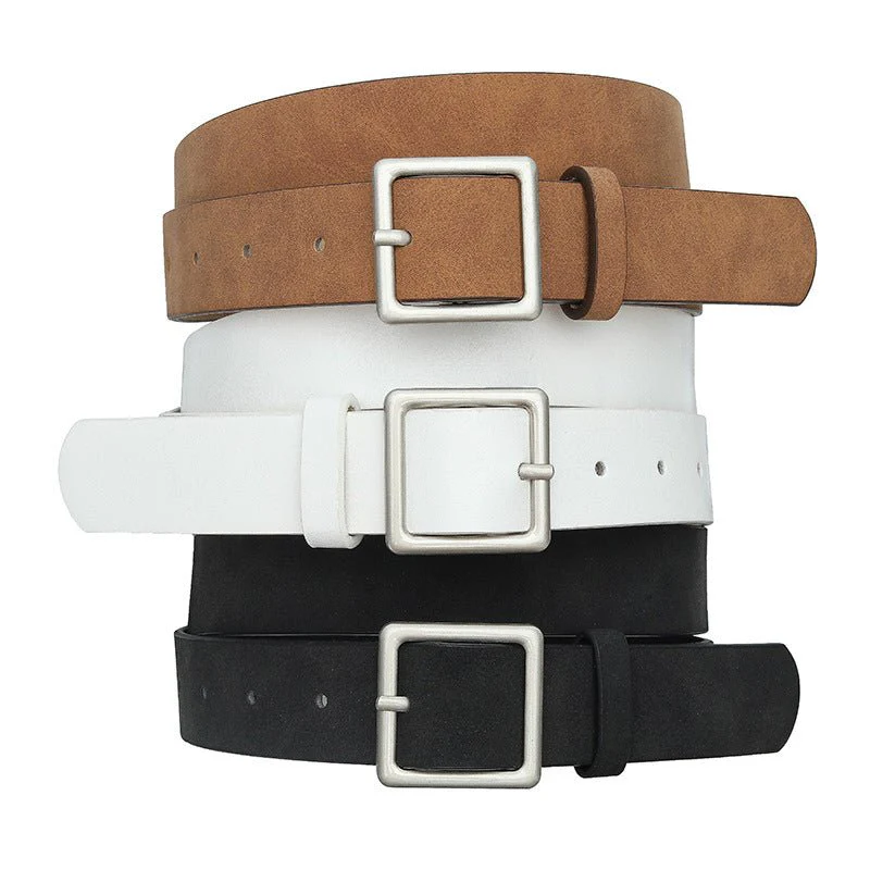 Korean style trendy square Japanese buckle belt women simple fashion all-match matte texture pu belt