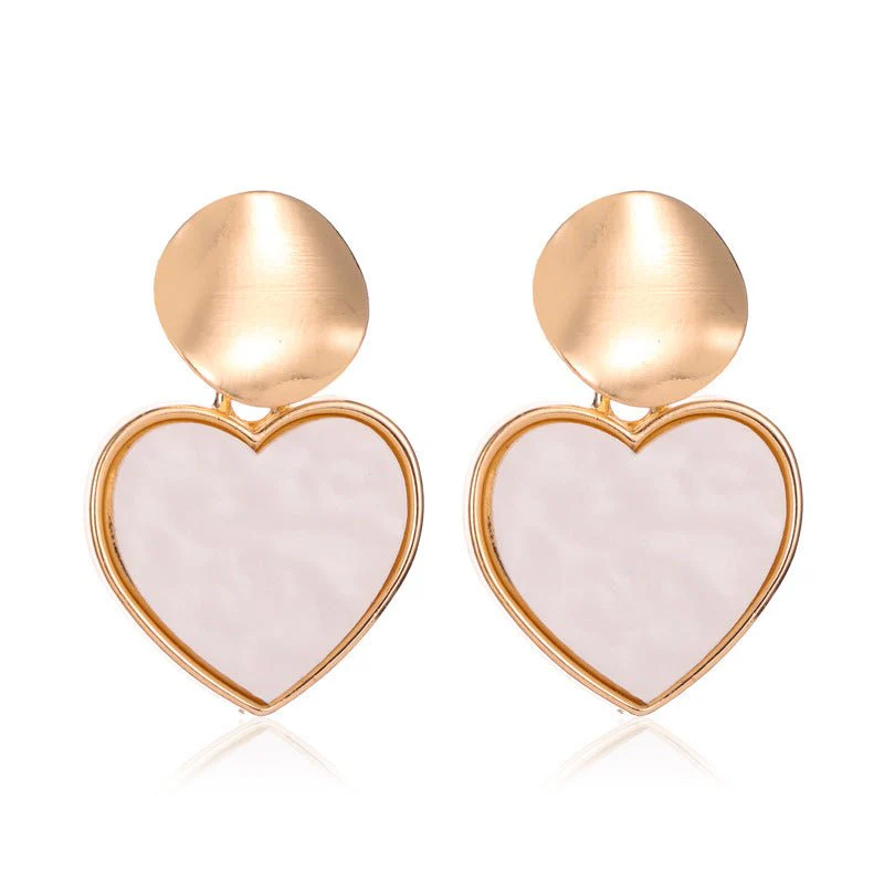 Korean version of small fresh earrings simple geometric heart earrings personality hollow disc alloy pendant girl heart earrings - Image 2