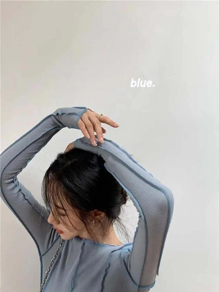 Korean version of the niche design solid color bottom T-shirt versatile slim long sleeve top - Image 10