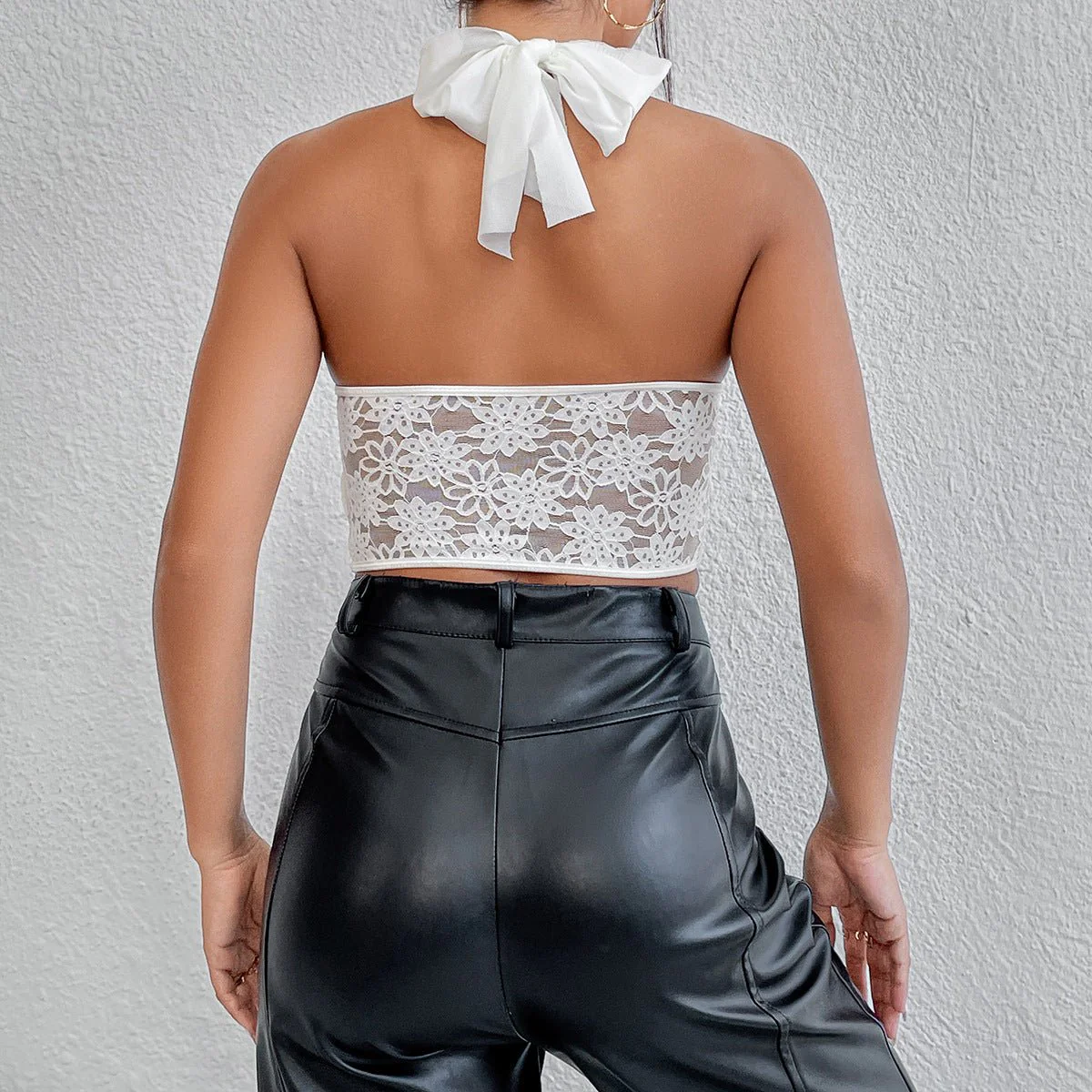 Lace mesh cross halter neck top diamond fishbone small vest - Image 12