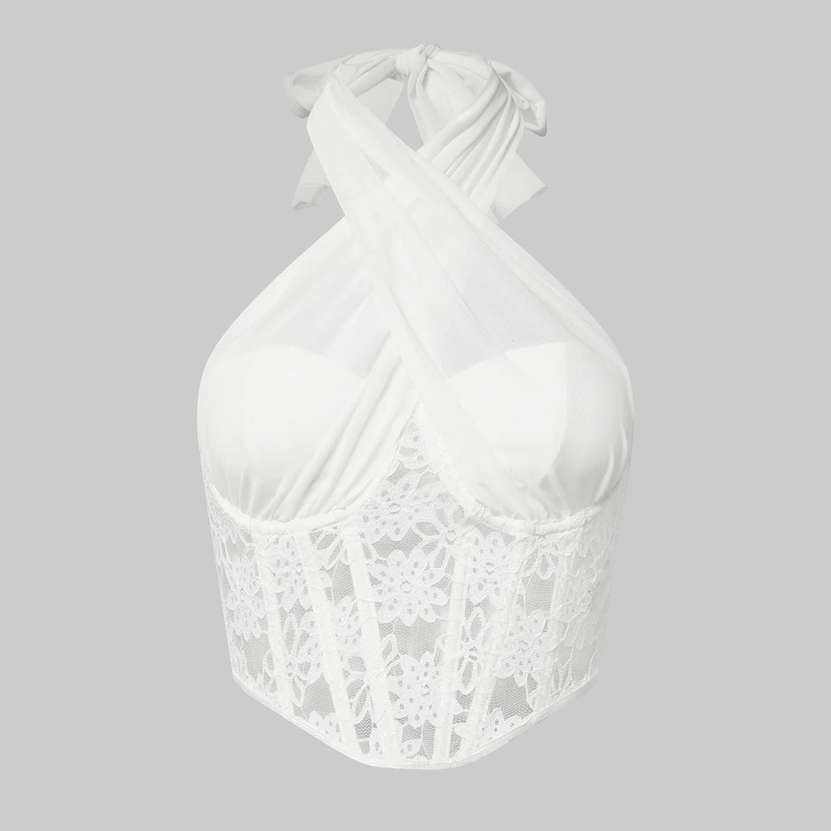 Lace mesh cross halter neck top diamond fishbone small vest - Image 18