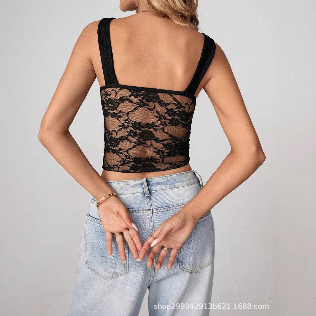 Lace perspective Spice Girl low-cut sweet and spicy girl fried street wear vest top - Image 2