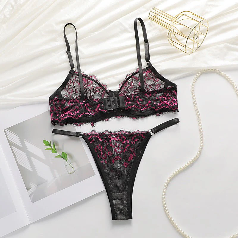 Lace Whisper | Thin Style 3/4 Cup Bra Set Black - Image 10