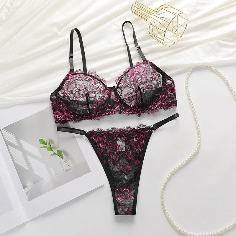 Lace Whisper | Thin Style 3/4 Cup Bra Set Black - Image 5