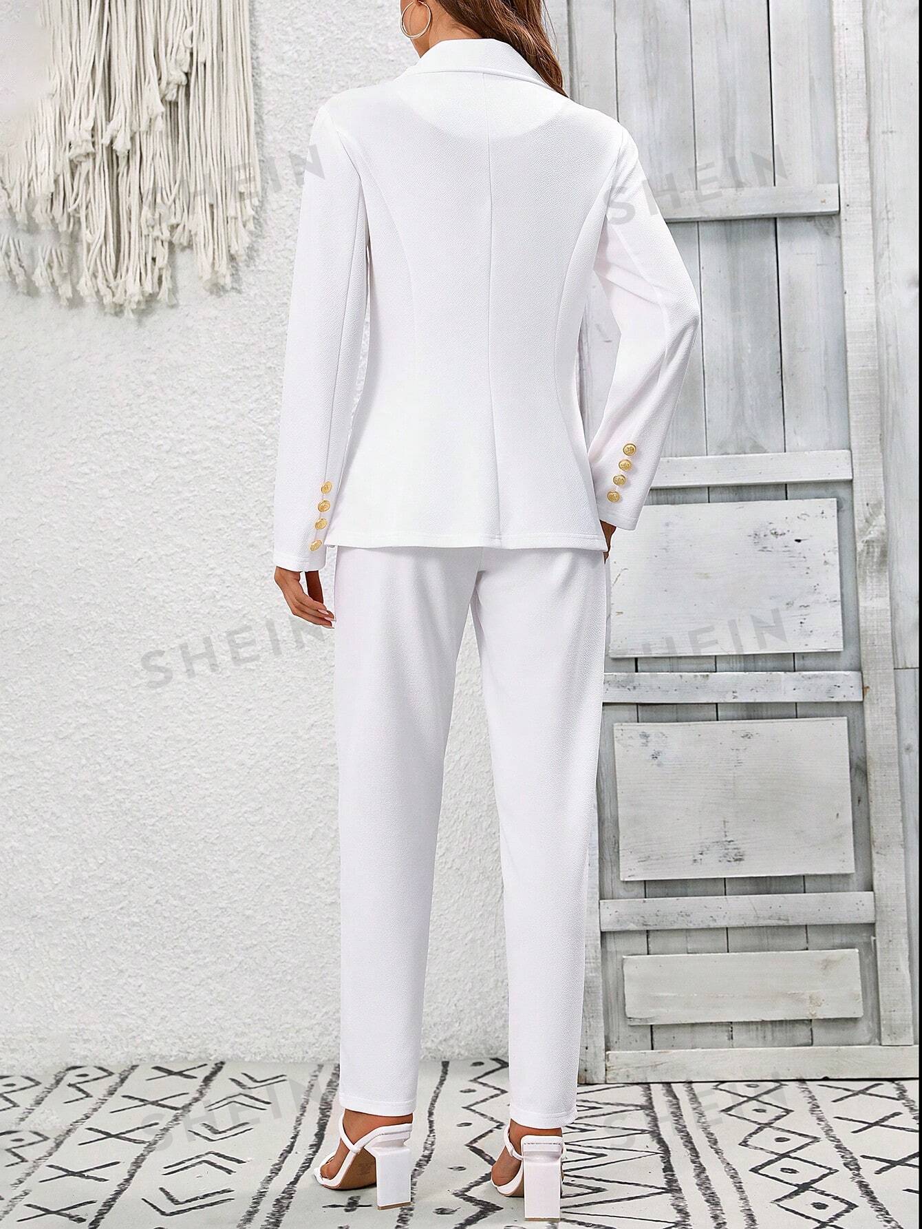 Lapel Single-Breasted Suit Jacket And Skinny Pants Set - Image 2
