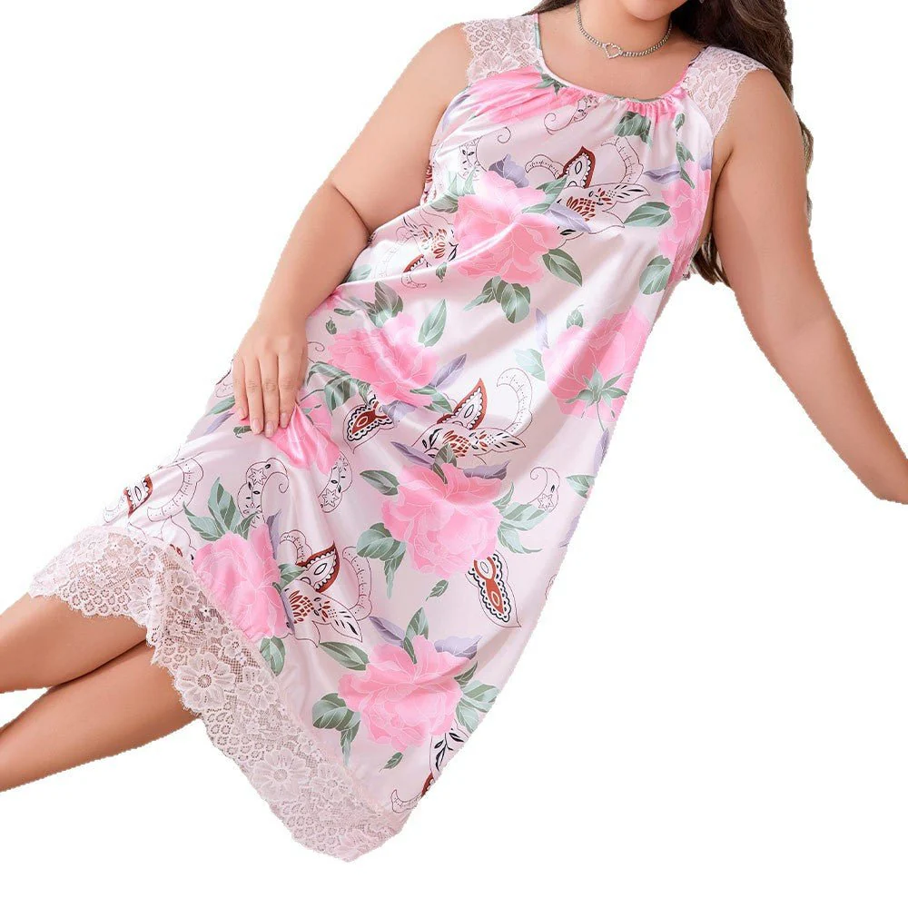 large-size new hot-selling pajamas women's ice silk short-sleeved pajamas loose casual romantic loungewear 22286 - Image 5