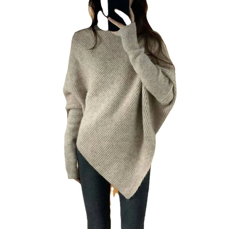 Lazy wind soft waxy knitted top thickened irregular turtleneck solid color sweater FD - Image 5